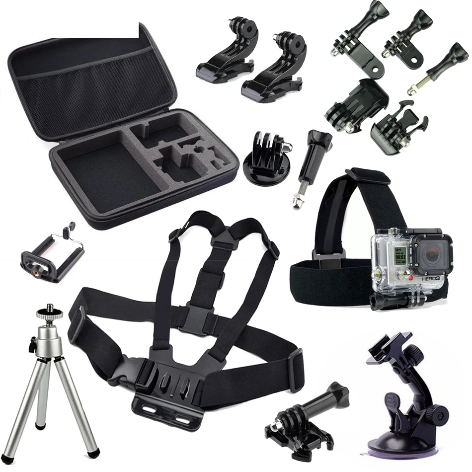 Action Camera Travel Accessories set Head Chest Belt Strap Mini Tripod Mount Kit for Gopro Hero