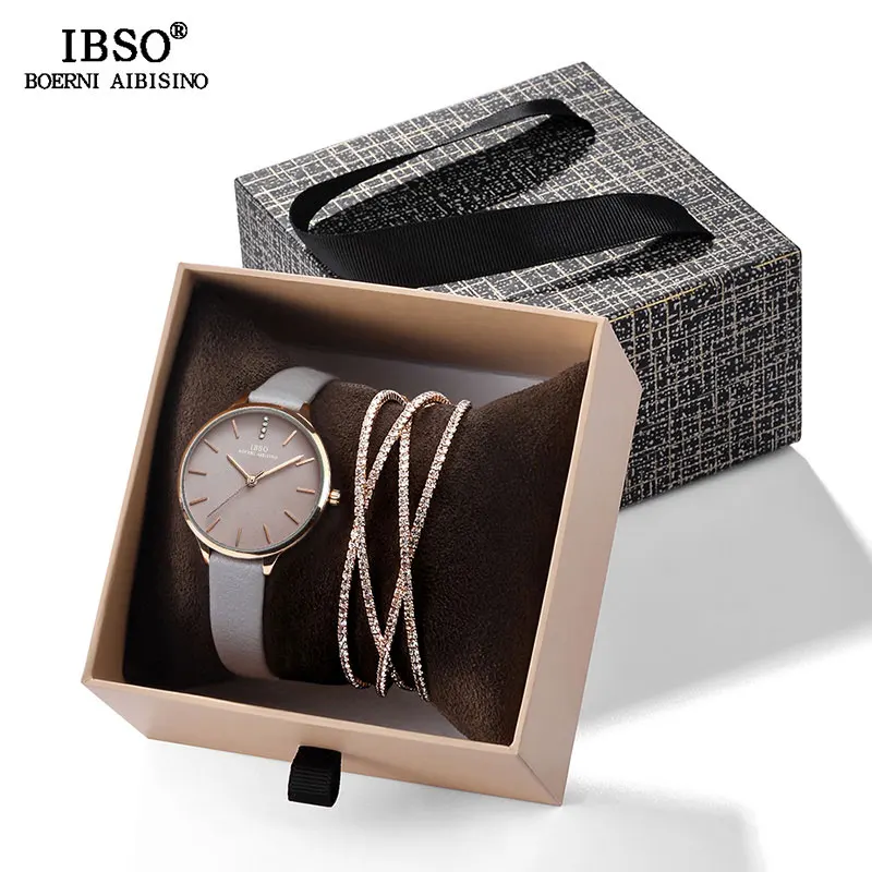 IBSO Crystal Bracelet Watches Set Female High Quality Quartz Watch Luxury Women Watch Bangle Set For Valentine's Gift 