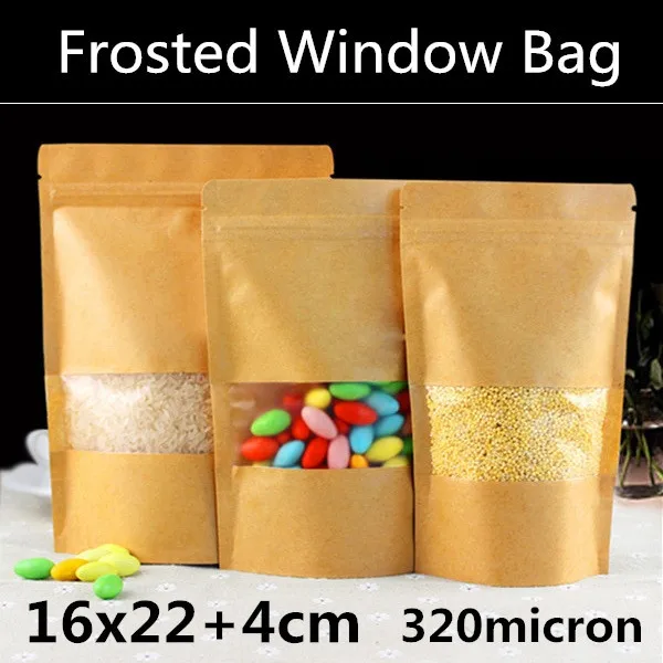 Wholesale 50pcs 16x22+4cm 320micron Large Paper Matt Window Ziplock Bag