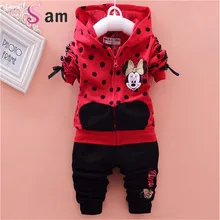 Bébé filles d’ensembles d’habillement de dessin animé souris 2016 vêtements pour enfants d’hiver de coton casual survêtements enfants vêtements sport costume chaud