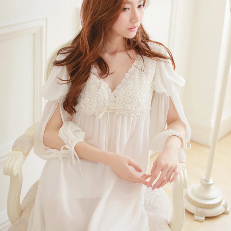 Spring and autumn pure cotton royal princess nightgown long sleeve sleepwear nightdress