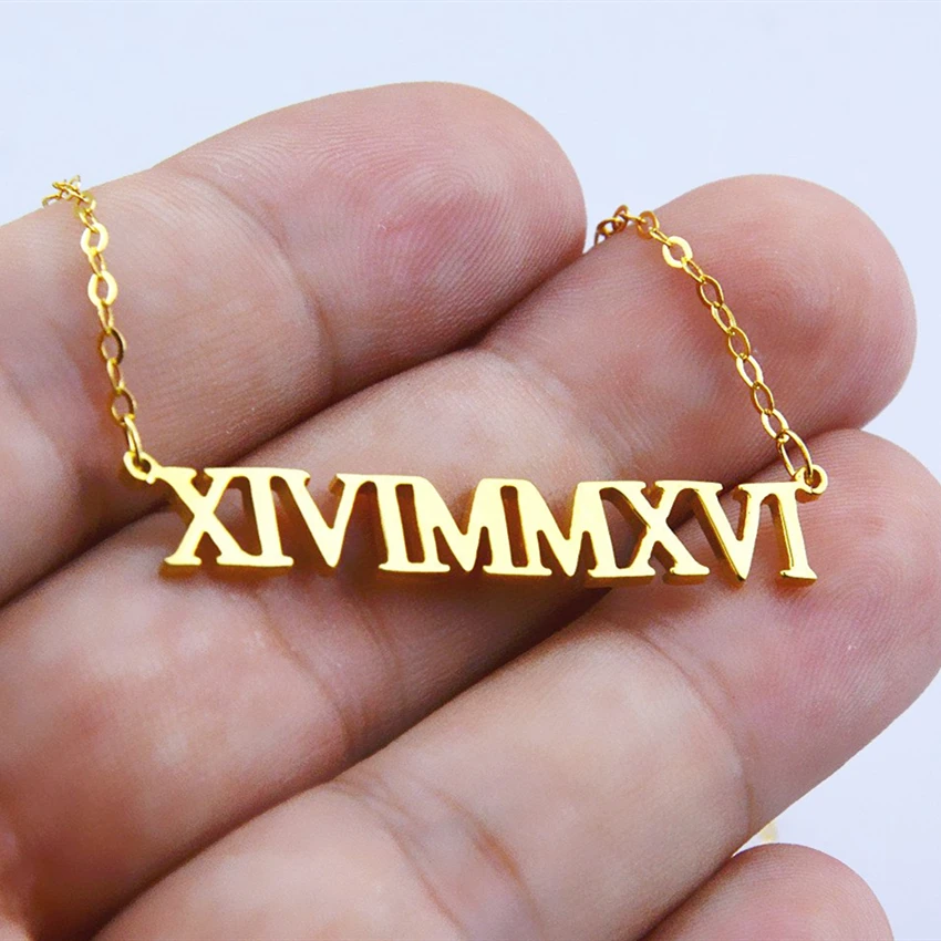 Roman Numerals Necklace Personalized Stainless Steel