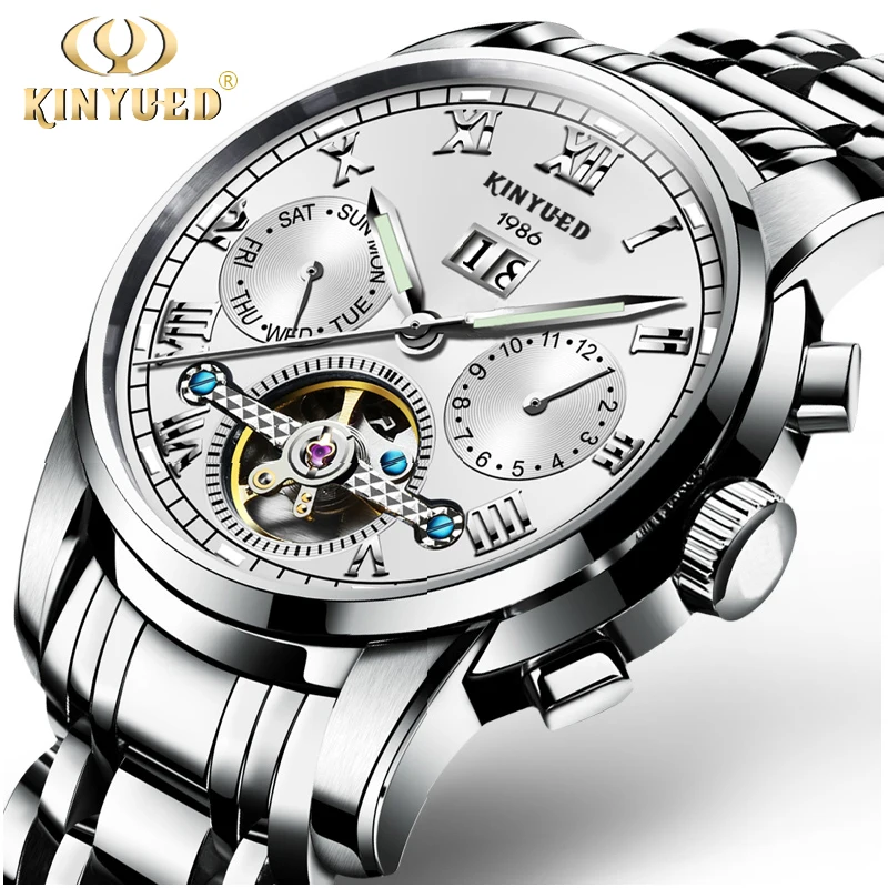 

KINYUED Automatic Mechanical Watches Mens Top Brand Luxury Stainless Steel Luminous Watch Men Waterproof Relogio Masculino