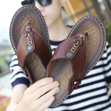 Летние пляжные мужские вьетнамки, тапки из кожи ПУ, мужские сандалии на плоской подошве, уличные резиновые Вьетнамки, пляжная обувь, мужская кожаная брендовая Новинка