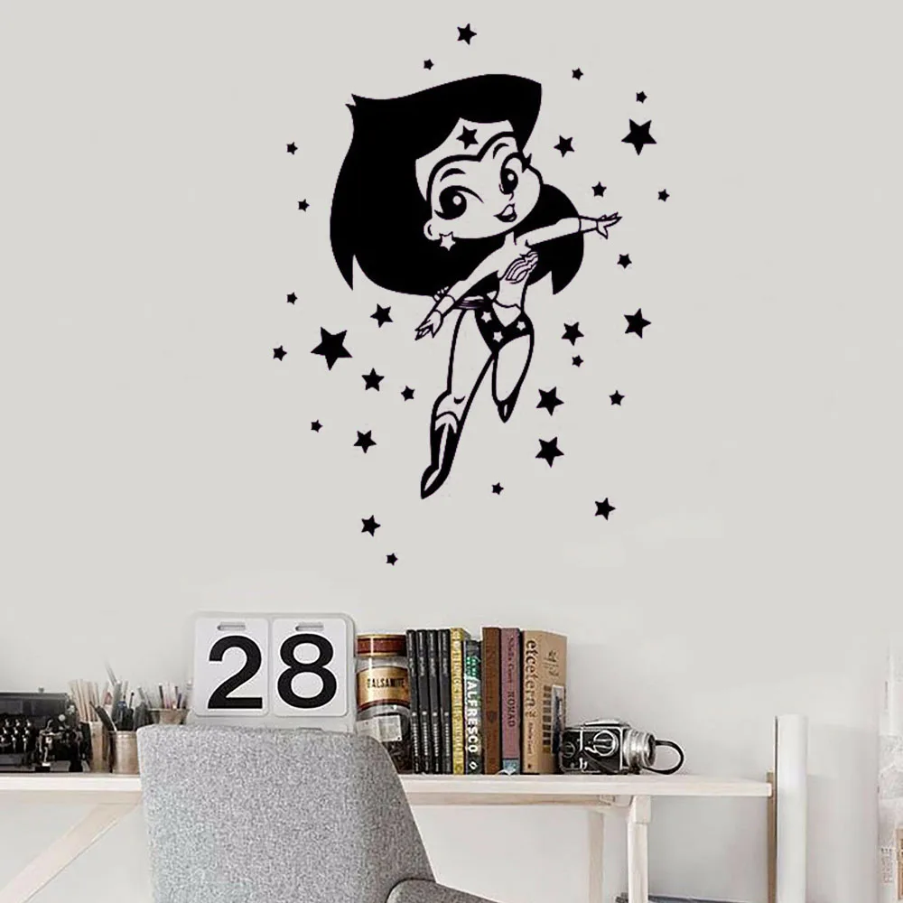 Best Wonder Woman Wall Decal Comics Superhero Vinyl Wall Sticker Cartoon Bedroom Home Interior Wall Decor Nursery Art Mural S441