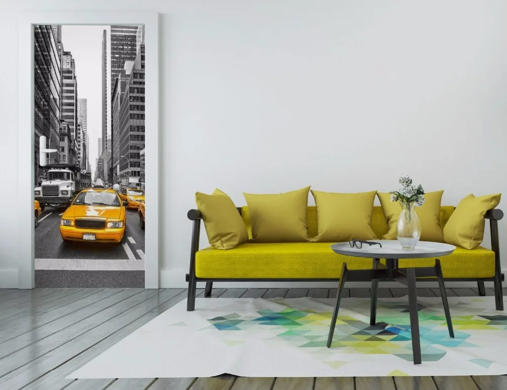 door-stickers-living-room-themes-virtual-category-tyellow-taxis-in-new-york-city-usa