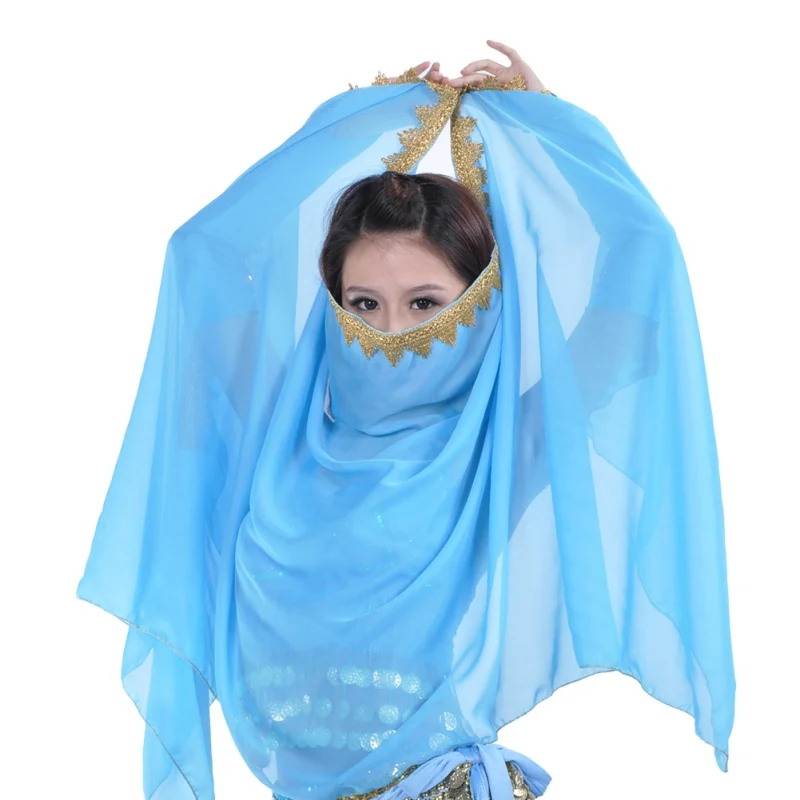 12 Colors Adult Belly Dance Costume Chiffon Head Veil Shawl Gold Trim Party veil