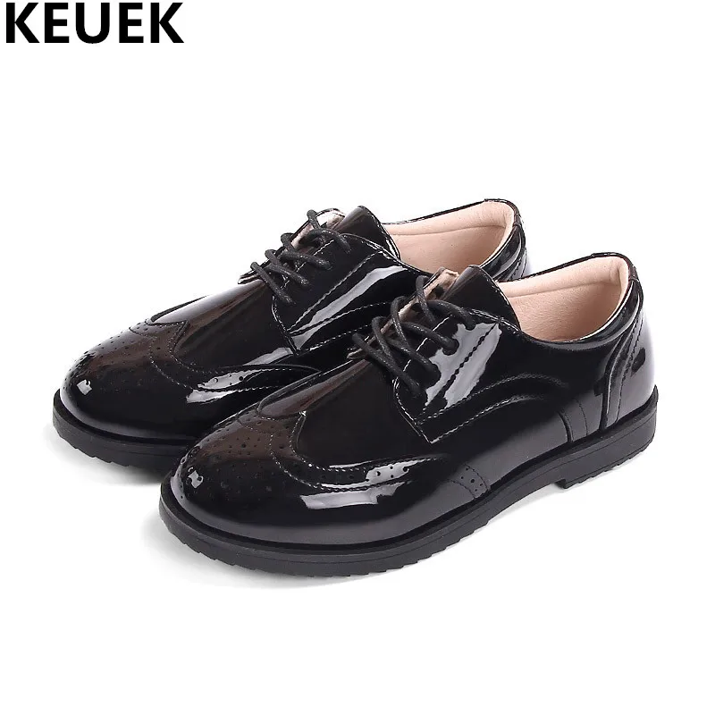 New College Wind Children Shoes Boys Leather Shoes Black Patent Leather Student Shoes Kids Function breathable Flats 04