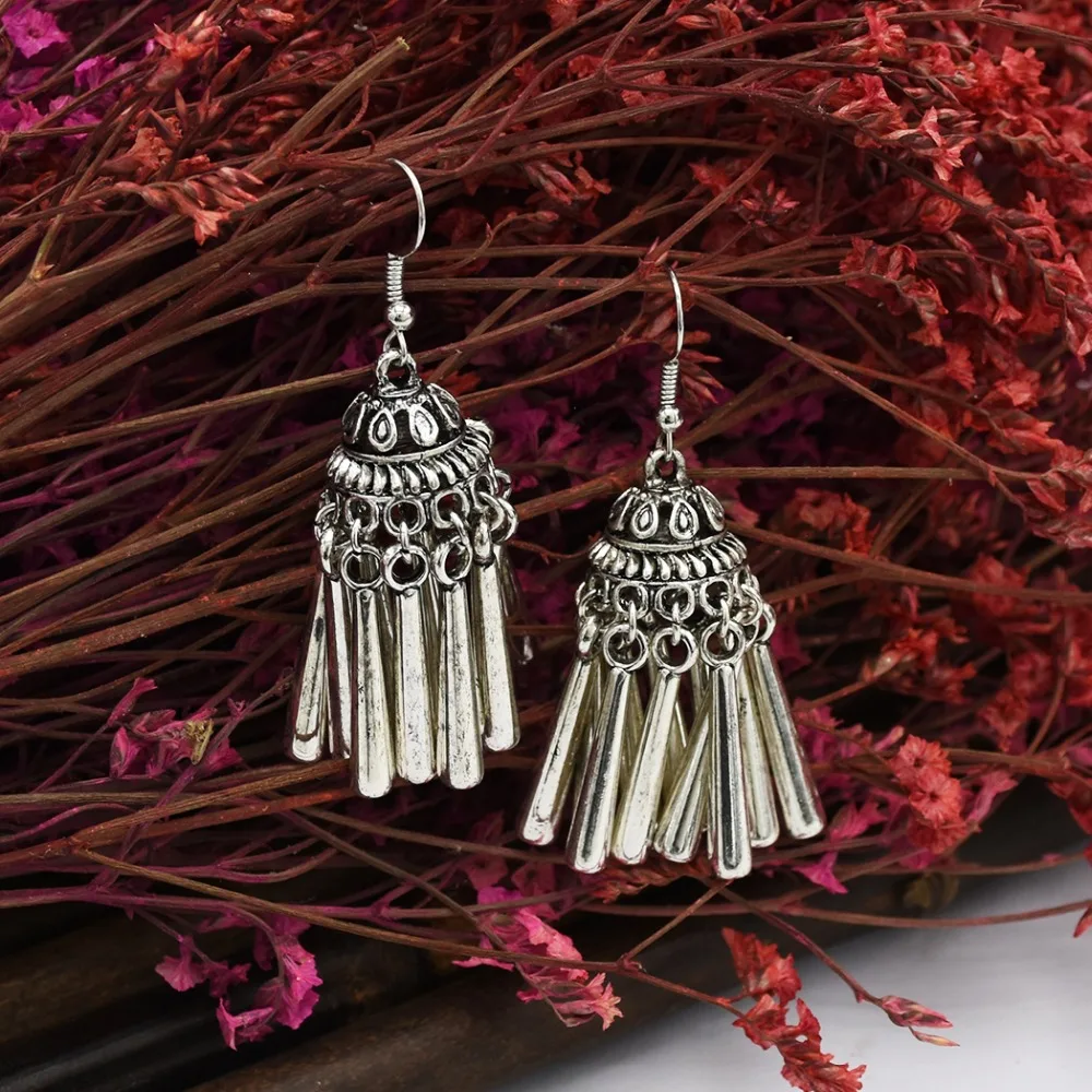 Этнические винтажные цыганские серьги Balij Humka Jhumki Геометрическая кисточка