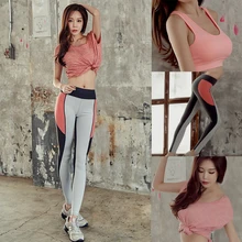 Костюмы для занятия йогой для женщин Одежда для фитнеса Бег Спортивный костюм 3 в 1 футболка+ бюстгальтер брюки для девочек леггинсы комплект плюс разме