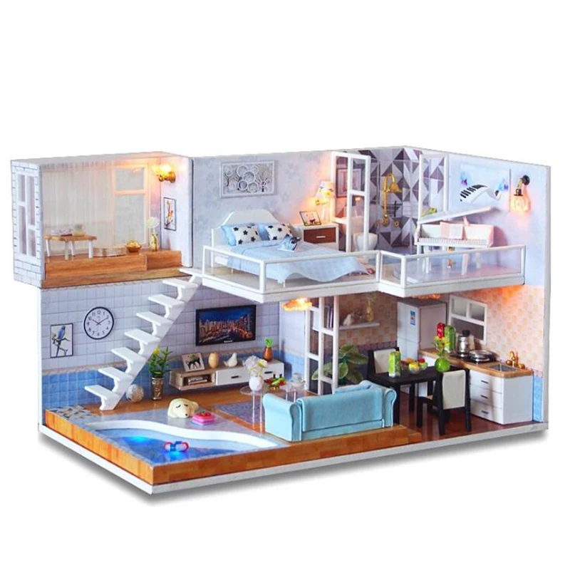 Assemble DIY Doll House Toy Wooden Miniatura Doll Houses Miniature