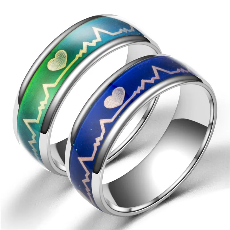 

Thermochromic ring wholesale Fashion creative personality color ring Men and women ECG heartbeat couple ring
