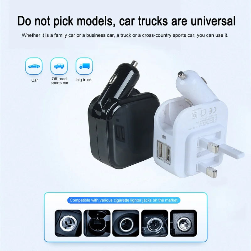 

NEW 2 In 1 Portable 2.1A USB Travel Charger Dropshipping Car and Home Dual-use Foldable Cigarette Lighter Charger EU/US/UK Plug