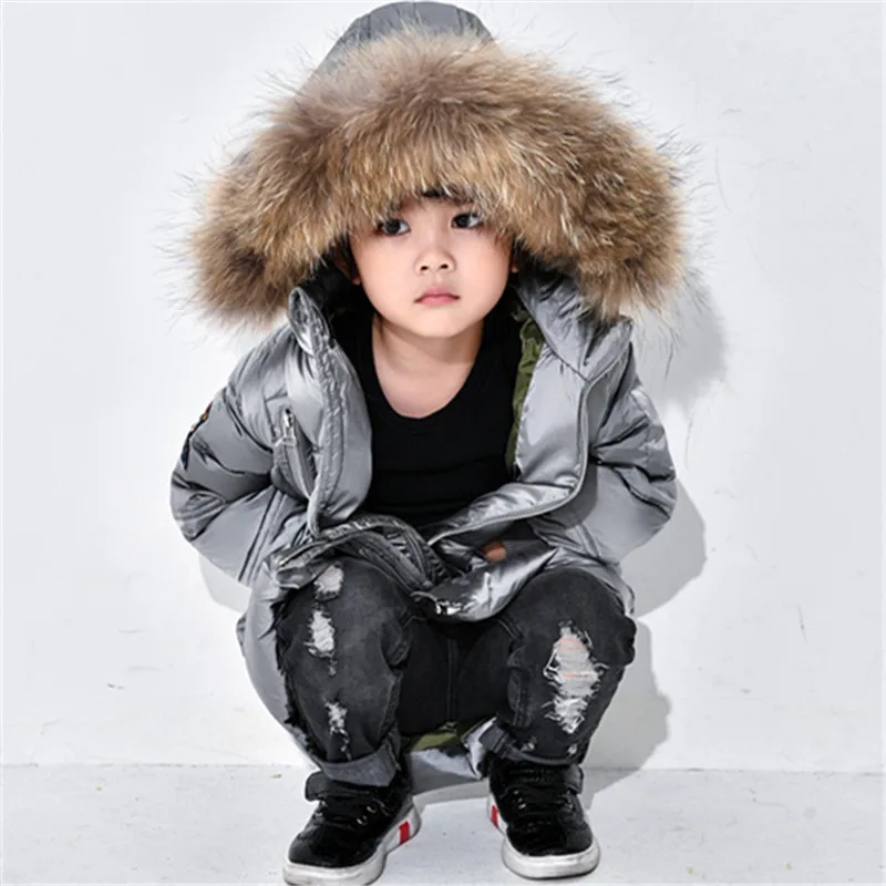 90% Duck Down Children Winter Jackets For Girls Fur Collar Hooded Boys