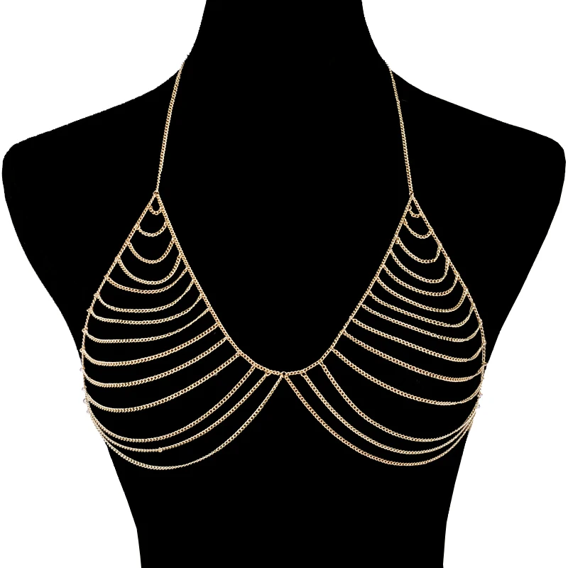 Buy Sexy Chain Bra Gold Color Body Chain V Necklace