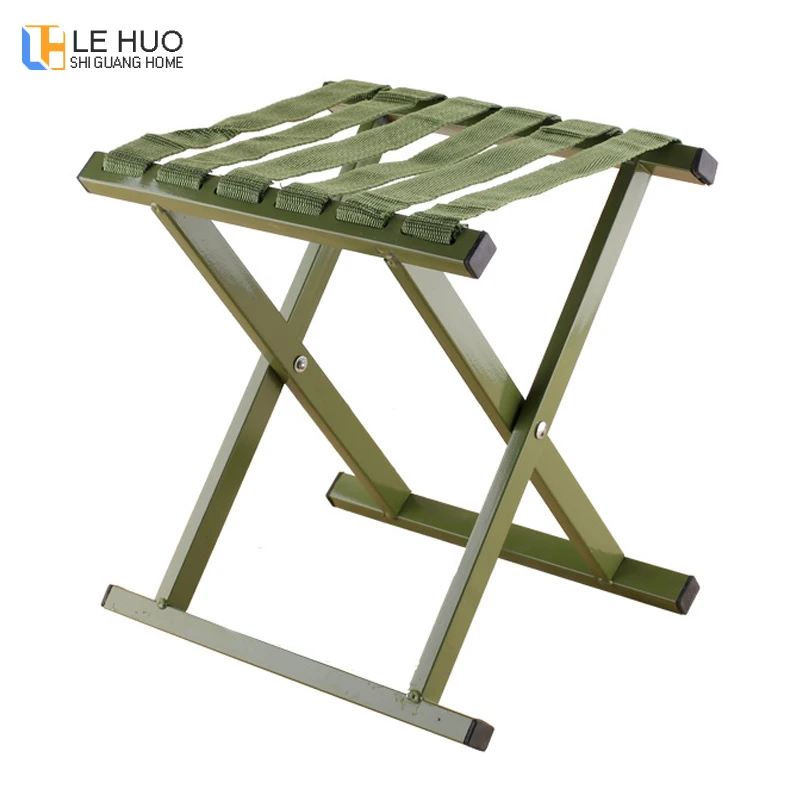 cheap Portable folding stool iron outdoor Fishing stool Army Green Shoe bench next to the living room shoe rack Simple furniture