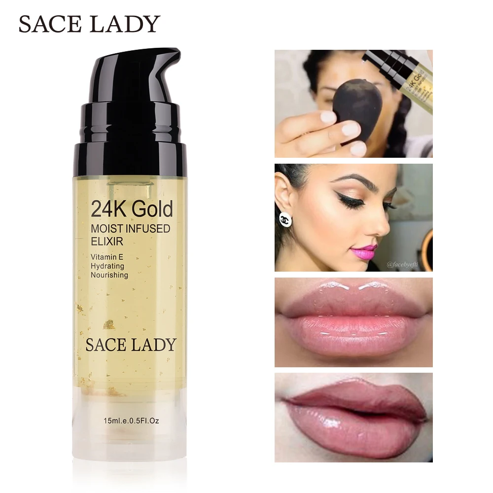 SACE LADY 24K Gold Elixir масло для лица макияж праймер 15 мл Профессиональный увлажняющий макияж База основа праймер пор косметика