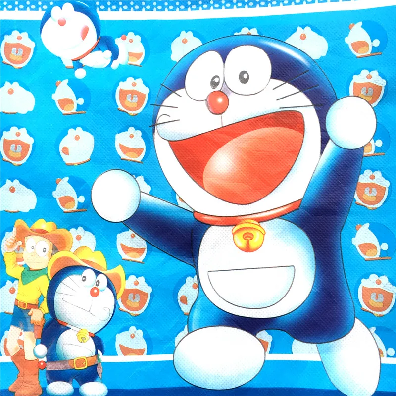 20 шт. 34*27 см Doraemon нетканые ткани рюкзак на шнурке, школьный рюкзак для мальчиков, сумка для покупок