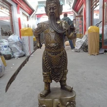 USPS в США S1678 3" Китайский Бронзовый Воин Львиная Голова Дракона GuanGong GuanYu На Основание Дерева Статуя