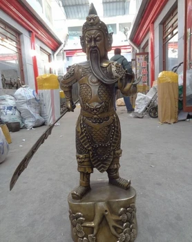 

USPS to USA S1678 31" Chinese Bronze Warrior Lion Head Dragon GuanGong GuanYu On Tree Base Statue