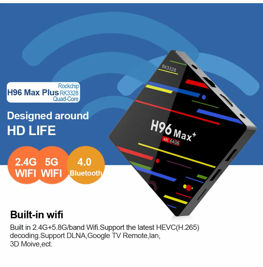 4 ГБ 64 ГБ Android 8,1 ТВ приставка H96 Max+ RK3328 Четырехъядерный 4G/32G USB 3,0 Smart 4K ТВ приставка опционально 2,4G/5G двойной wifi Bluetooth