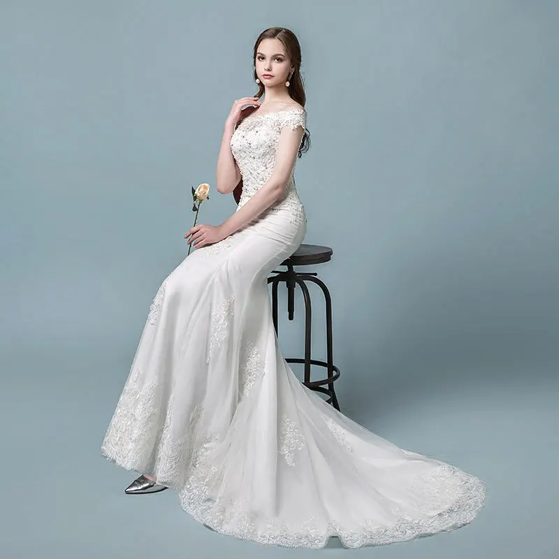 Robe de mariage, винтажное кружевное свадебное платье русалки,, короткий рукав, шнуровка, элегантные свадебные платья, платье невесты, Vestido de noiva