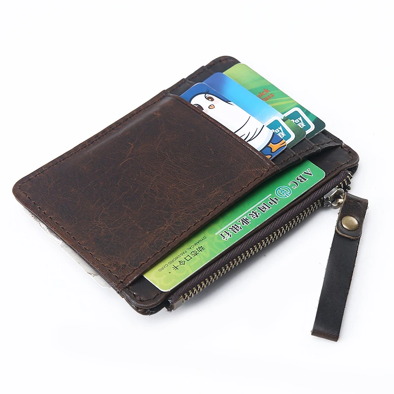 SIMLINE Винтаж натуральная кожа кредитной держатель для карт коровьей Для мужчин Для женщин тонкий ID Держатели молния кошелек для монет Mini Wallet