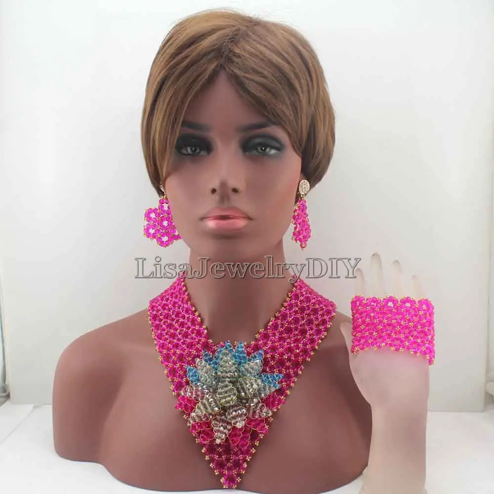 

Wonderful Chunky Hot Pink Indian Bridal Women Jewelry Set Statement Necklace Set for Wedding Free shipping HD8195