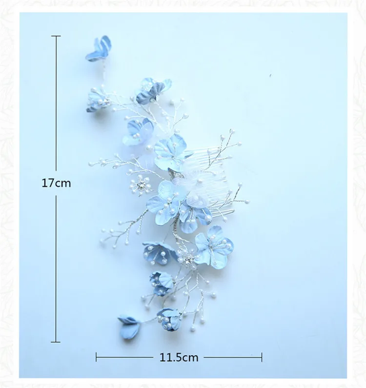 Jonnafe светильник расческа для волос с синими цветами свадебные аксессуары жемчужные свадебные украшения для волос женские украшения ручной работы