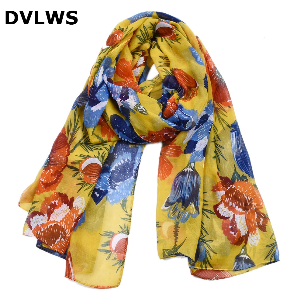 

Poppy Print Encryption Voile Long Scarf Shawl Beach Towel Scarf