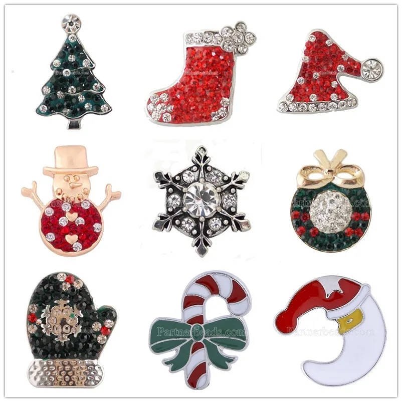 10pcs/lot Mix Christmas rhinestone Snap Button Jewelry Ginger Snaps
