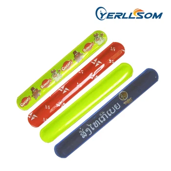 

YERLLSOM 3*22cm 400pcs/Lot Hot Selling Printed 1 color logo Slap Reflective Bracelets custom writing for events R041809