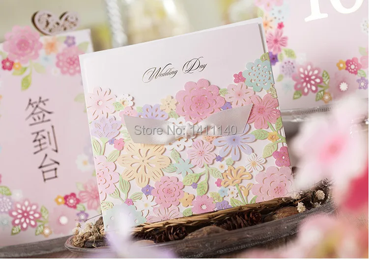 Spring Theme Laser Cut Colorful Flower Lace Wedding Invitation Spring Theme Laser Cut Colorful Flower Lace Wedding Invitation Card Come With Free Envelope And Seals Shipping 25pcs Lot In Cards Invitations From