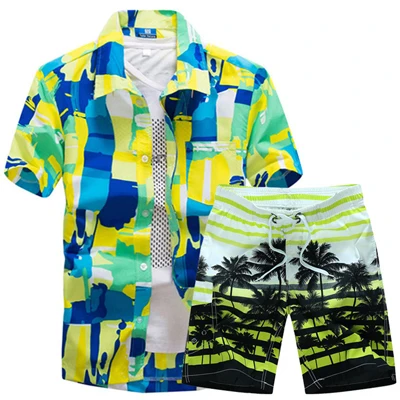 Лидер продаж Для мужчин s Гавайские рубашки модные летние цветочные рубашки Для мужчин+ пляжные шорты с рисунком спортивный костюм с коротким рукавом Для мужчин наборы - Цвет: 02