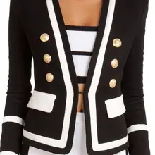 Осенний модный Женский Тренч красивый черно-белый цвет контрастная одежда формальный тонкий v-образный вырез Открытое платье с декоративной строчкой