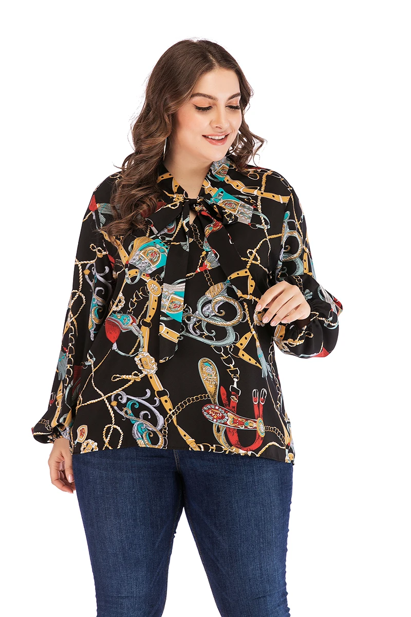  Fashion womens tops 2019 casual loose plus size 3XL 4XL print chiffon shirt long sleeve women shirt