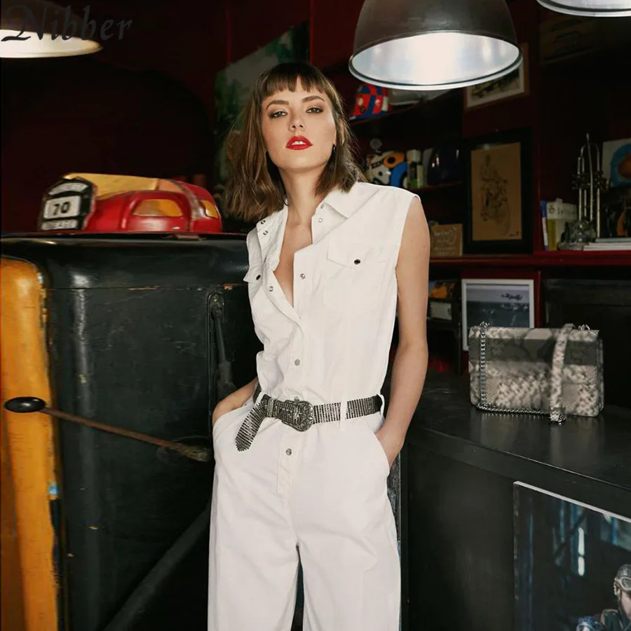 

Nibber spring fashion white Retro Rompers Pants office lady club jumpsuit 2019ladies Street casual sleeveless Overalls playsuits