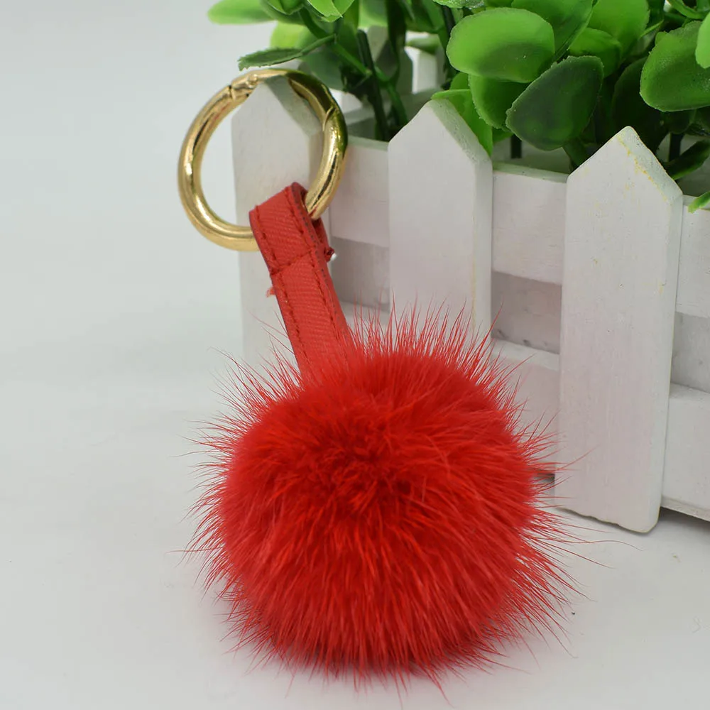 mink fur ball keychain red