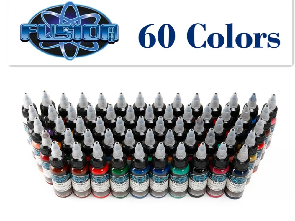 

NEW Arrival 60pcs/ lot Fusion Tattoo Ink Set Permanent Makeup Pigments 30ml Cosmetic Micro Pigment Cosmetic Paint For Beauty