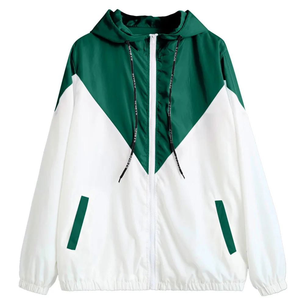 

2019 New Patchwork Hooded Windbreaker Hilking Jacket Zipper Pockets Casual Long Sleeves Men Women Unisex Coats Outwear