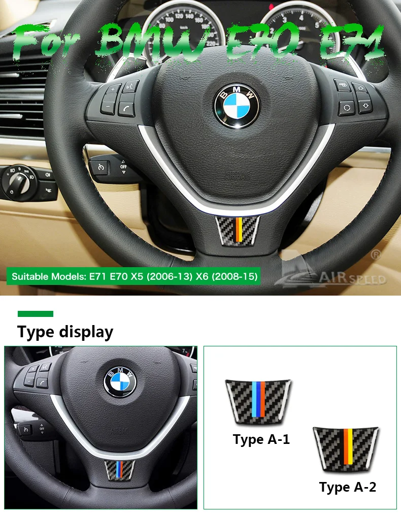  for BMW E70 X5 E71 X6 Carbon Fiber Car Steering Wheel Stickers M Sport Emblem Stickers Interior Accessories Car Styling (1)