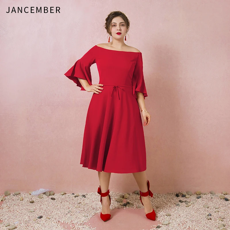 JANCEMBER Plus Size Evening Dresses Horn Short Sleeve A-Line Boat Neck Bow Belt Zipper Back Simple evening dresses long 2019 JANCEMBER Plus Size Evening Dresses Horn Short Sleeve A-Line Boat Neck Bow Belt Zipper Back Simple evening dresses long 2019