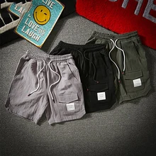 Пляжные карго х/б мужские шорты спортивные штаны мужские шорты хип хоп повседневные шорты одежда для фитнеса винтажная однотонная черная