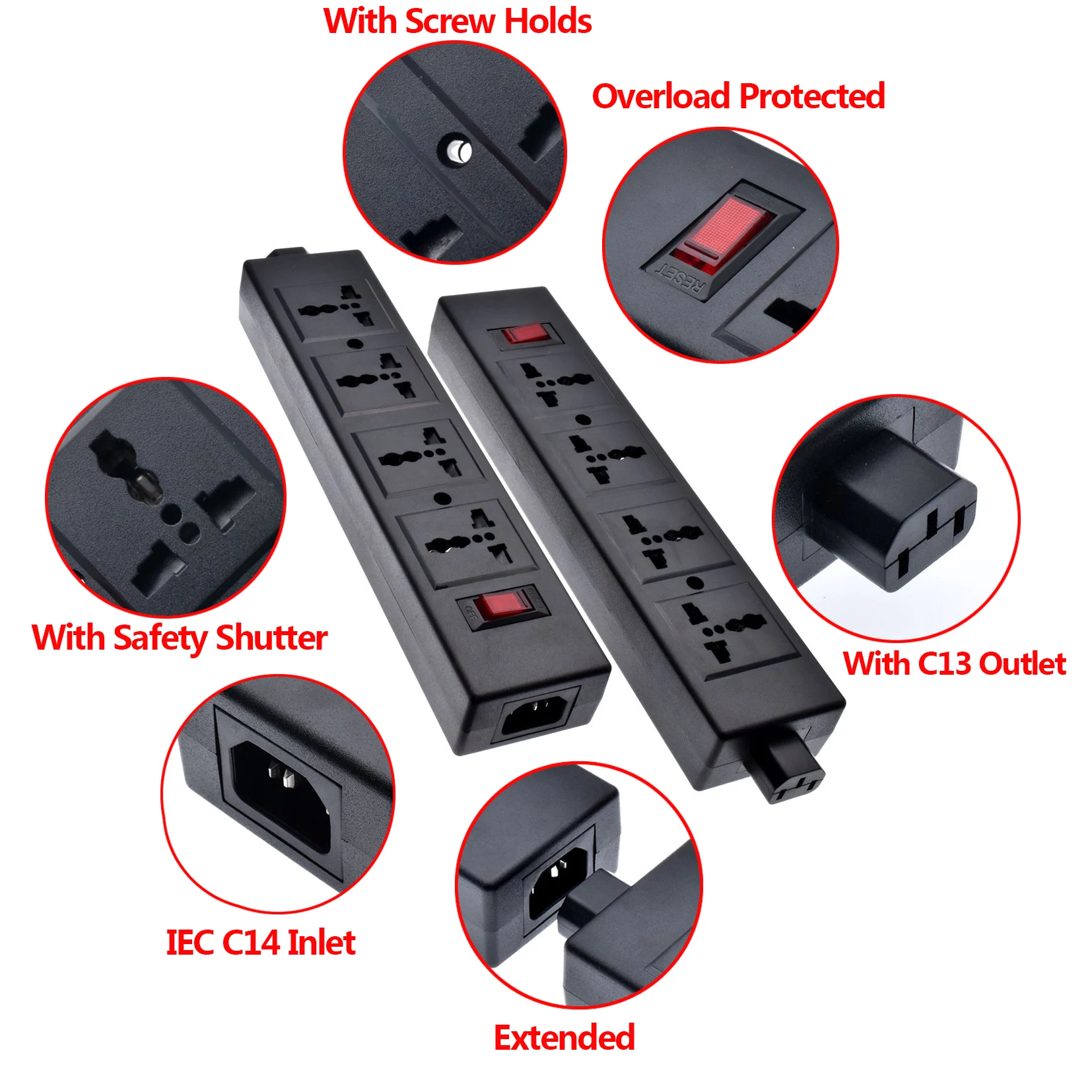 PDU Power Strip Extended for laboratory Overload Protector ,with safety  Shutter Universal Outlet extend with IEC320 C13 Outlet