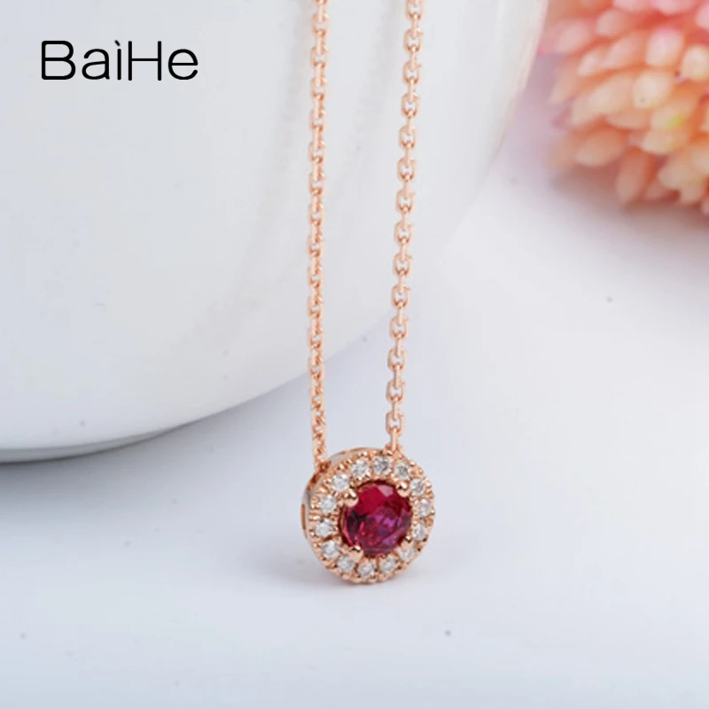 BAIHE Solid 18 K желтое золото 0.30ct Сертифицированный безупречный натуральный рубин помолвка женские модные ювелирные изделия ожерелья