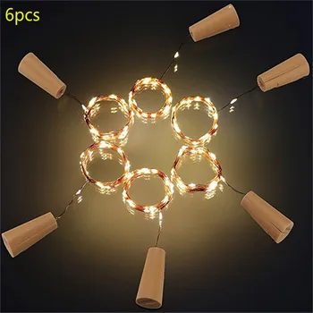 

6pcs/lot Wine Bottle Stopper Cork Copper Wire 2M-20leds 15LED-0.75M Waterproof Starry String Lights for Valentines Wedding party