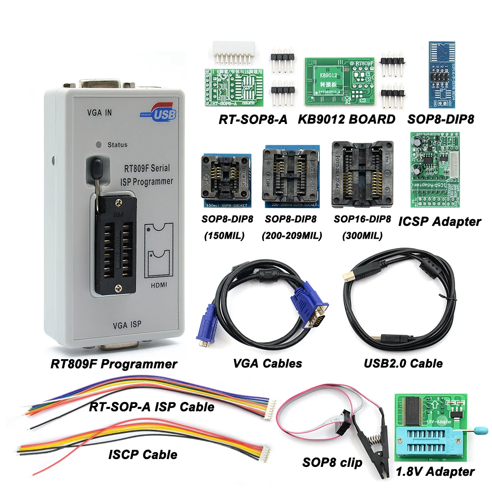 Новые RT809F ISP программист+ 11 переходников 24-25-93 serise IC Оффлайн-плата KB9012+ VGA ЖК-дисплей ISP программист RT809F