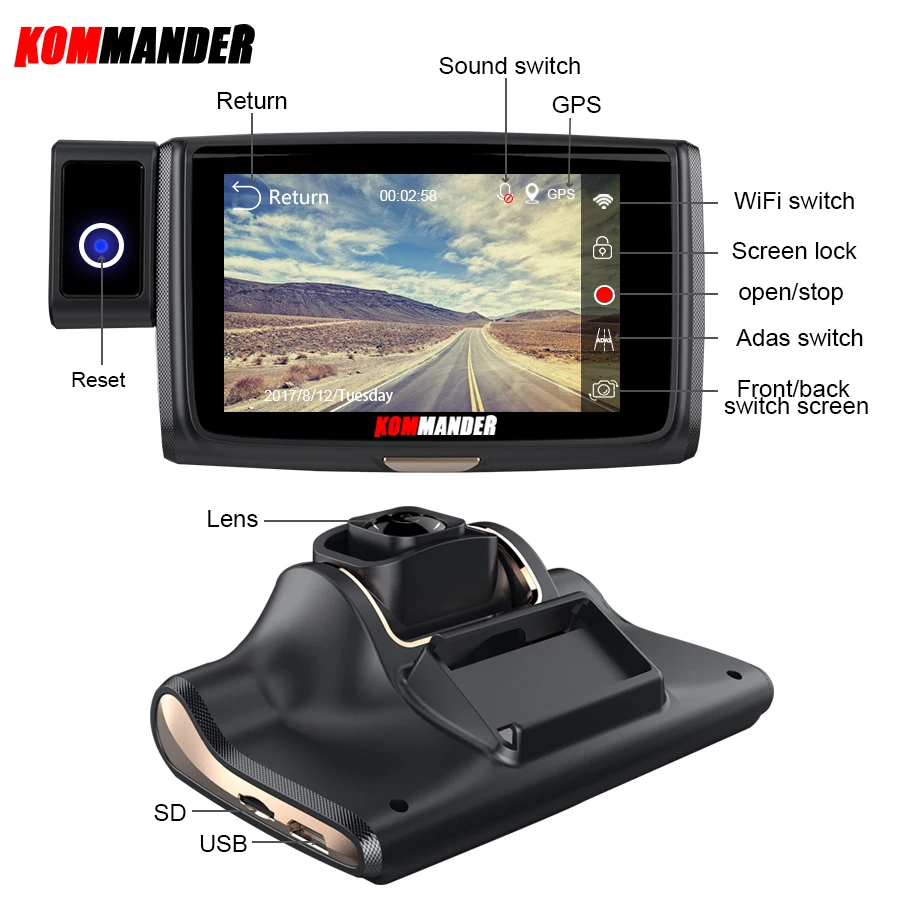 Kommaner Wi Fi DVR двойной FHD 1080 P Новатэк NT96663 Sony290 Сенсор Ночное видение видеомагнитофон