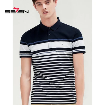 

Seven7 Men Polo Shirt Summer Business Casual Breathable Striped Short Sleeve Polo Shirt Pure Cotton Work Clothes Polos 116T50120