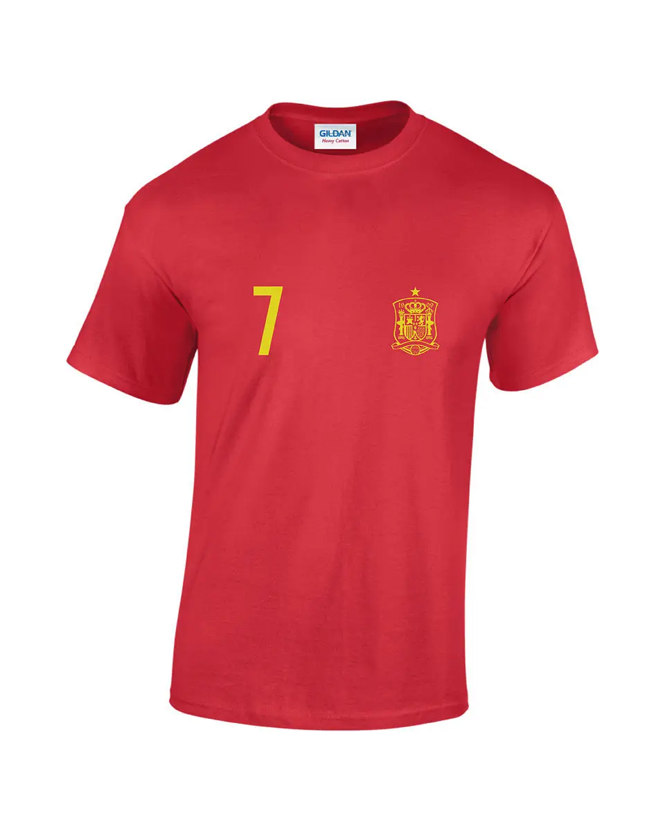 

Fashion Design Free Shipping Spain 7 Mens Printed Cotton Footballer Style T-Shirt Print Round Neck Man
